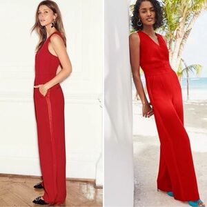 BODEN Red Hexham Tailored Jumpsuit Wide Leg Tuxedo Stripe Size 4